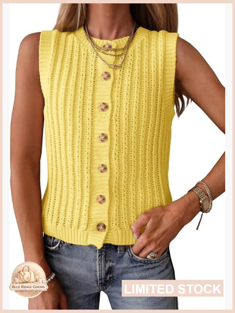 Sleeveless Crochet Cardigan Button Down Vest Summer Knit Tank Top Boho Chic